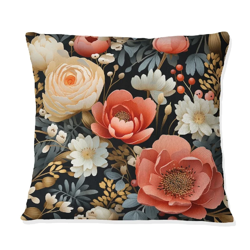 Designart "Ivory & Red Boho Chic Floral Pattern III" Floral Printed Throw Pillow