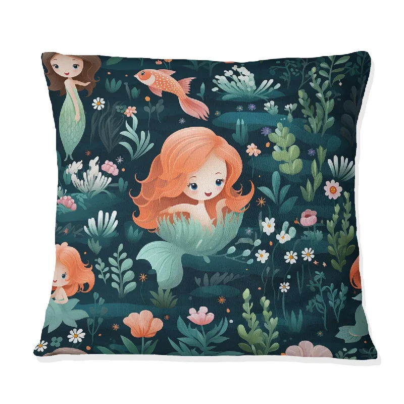 Designart "Magical Mermaid Lagoon For Children" Animal Printed Throw Pillow