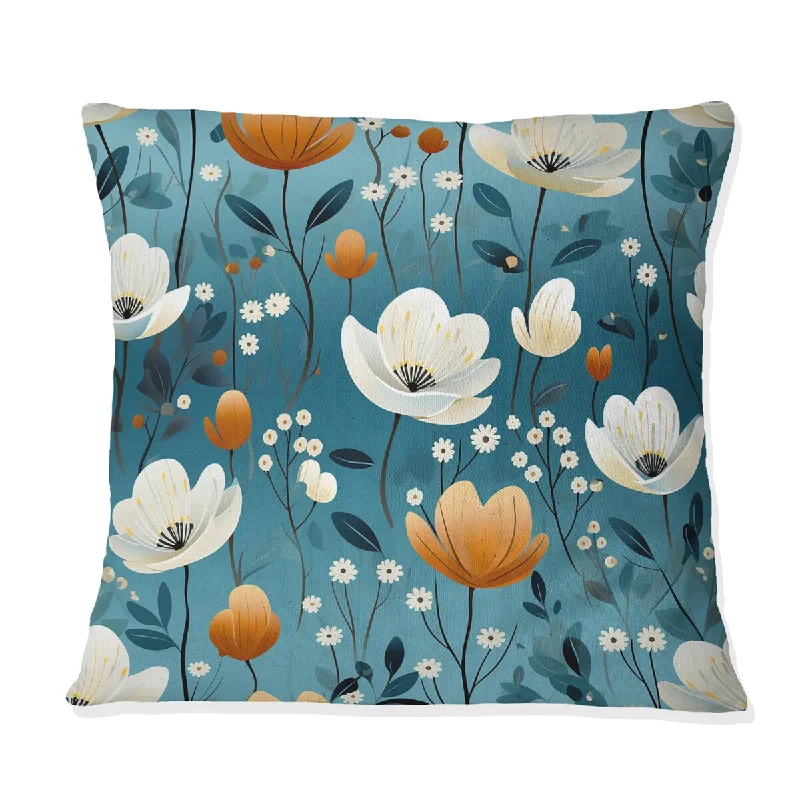 Designart "Meadow Blue And Beige Floral Pattern III" Floral Printed Throw Pillow