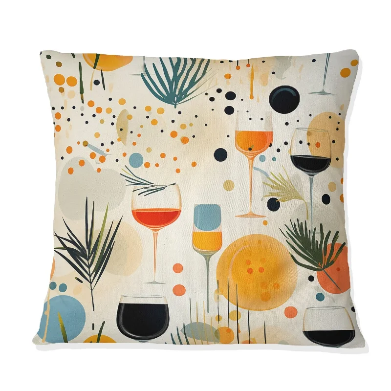 Designart "Midcentury Drink Cocktails Pattern" Food & Beverage Printed Throw Pillow