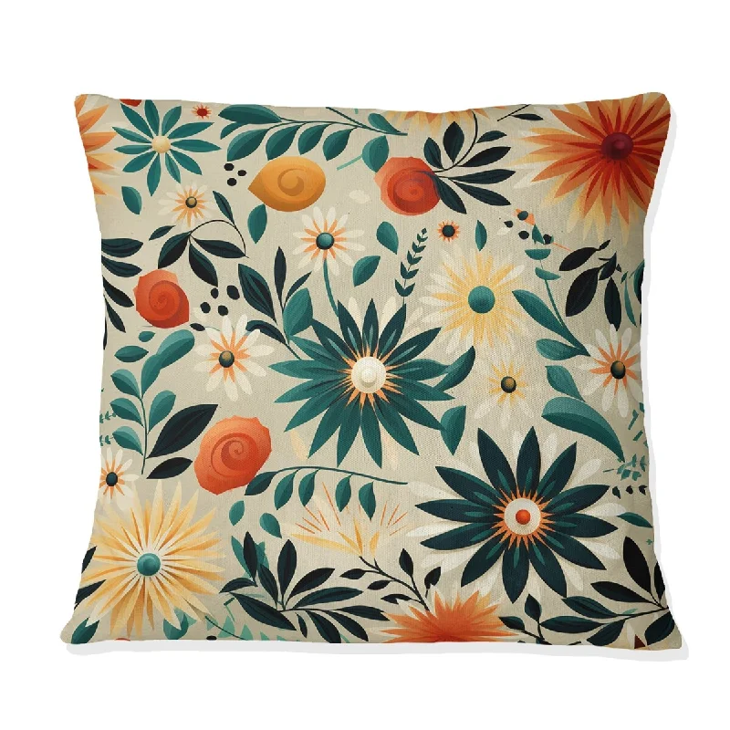 Designart "Multicolor Contemporary Floral Pattern II" Floral Printed Throw Pillow