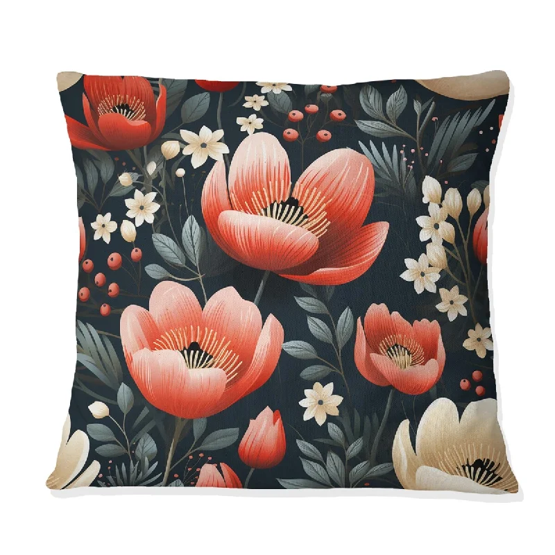 Designart "Mystic Red Garden Blooms Beauty" Floral Printed Throw Pillow