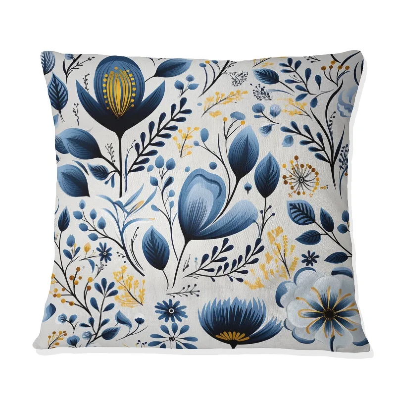 Designart "Nordic Yellow Blue Garden Dreams" Floral Printed Throw Pillow