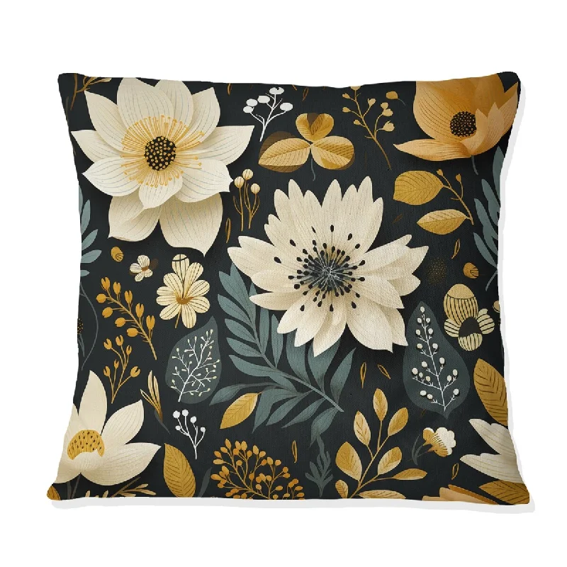 Designart "Nostalgia Beige And Green Floral Pattern Delight" Floral Printed Throw Pillow