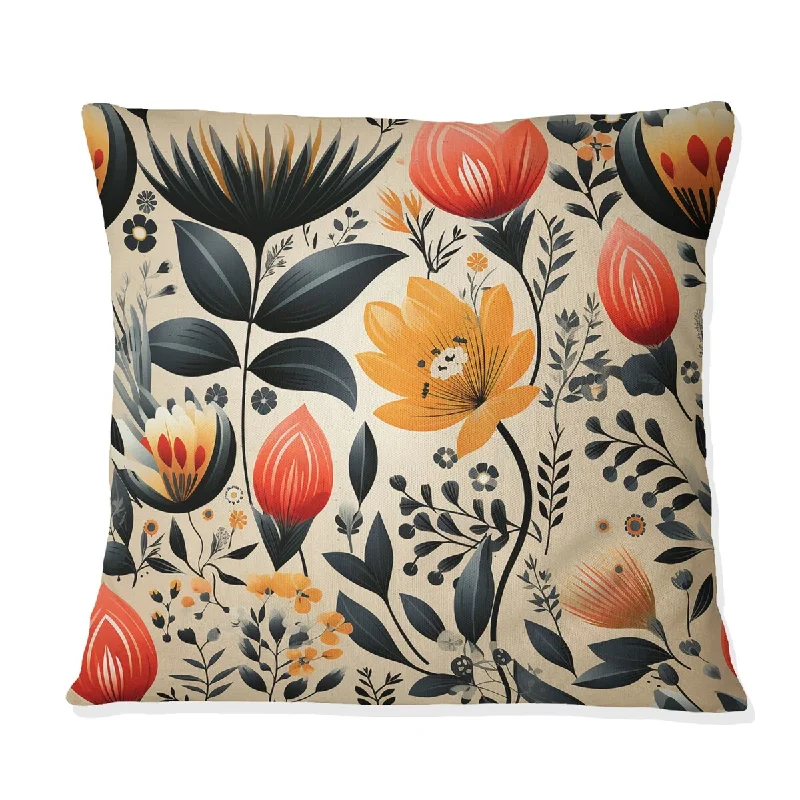 Designart "Nostalgia Vintage Yellow Floral Pattern" Floral Printed Throw Pillow