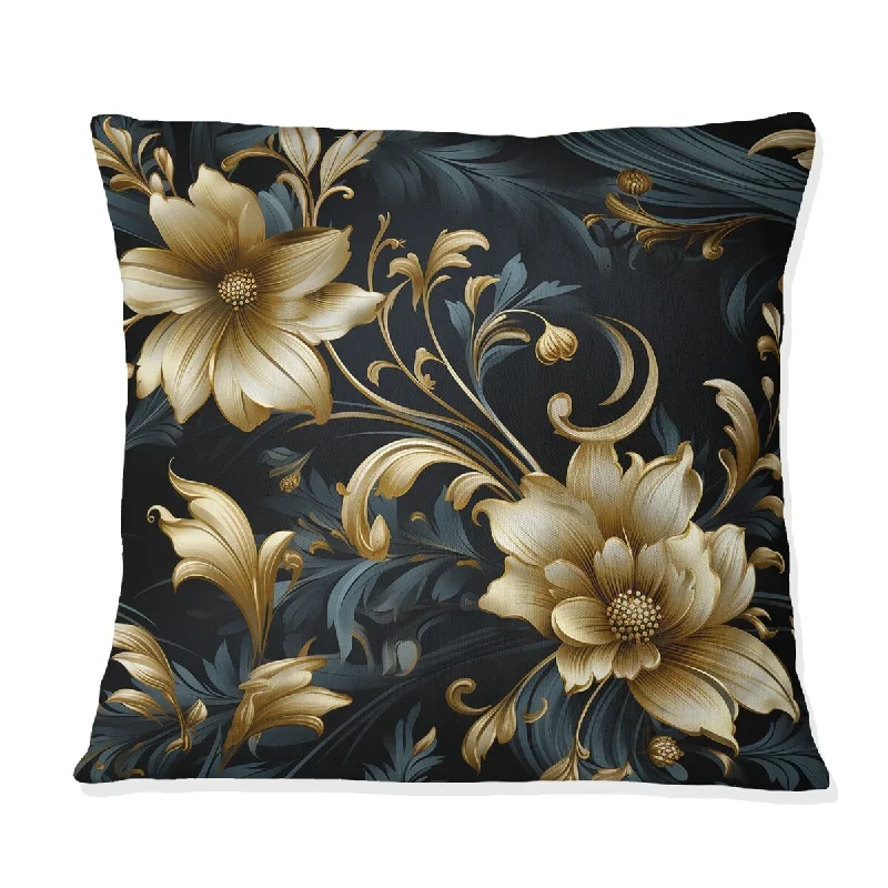 Designart "Opulent Gold Intrigue Floral I" Marble Printed Throw Pillow