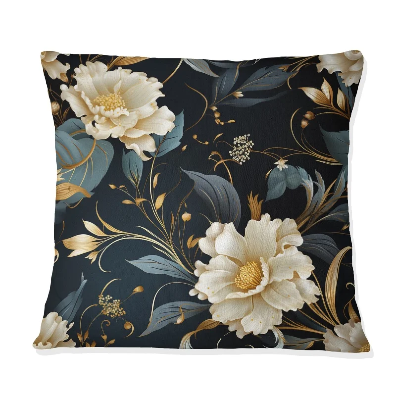 Designart "Opulent Gold Intrigue Floral" Marble Printed Throw Pillow