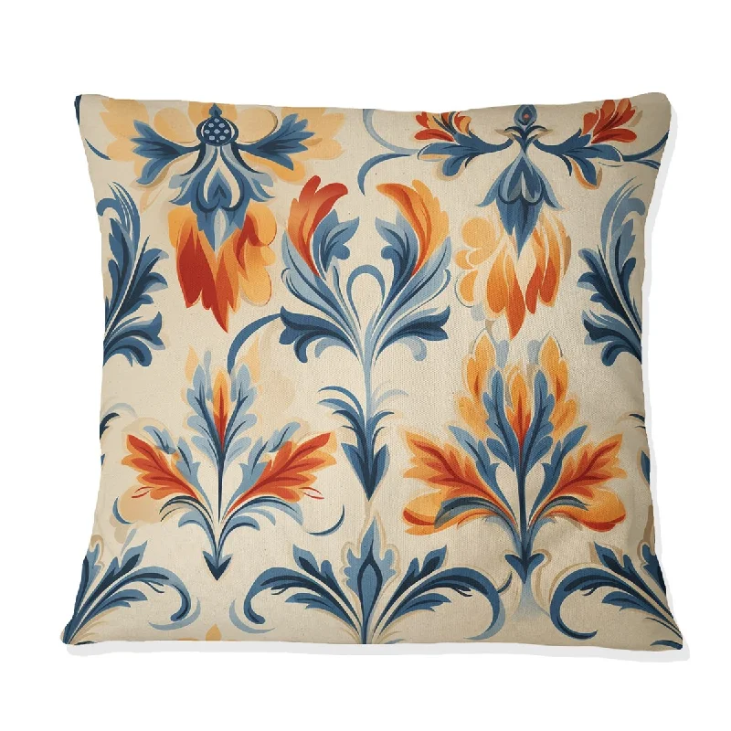 Designart "Orange And Blue Ikat Facade Splendor" Ikat Printed Throw Pillow