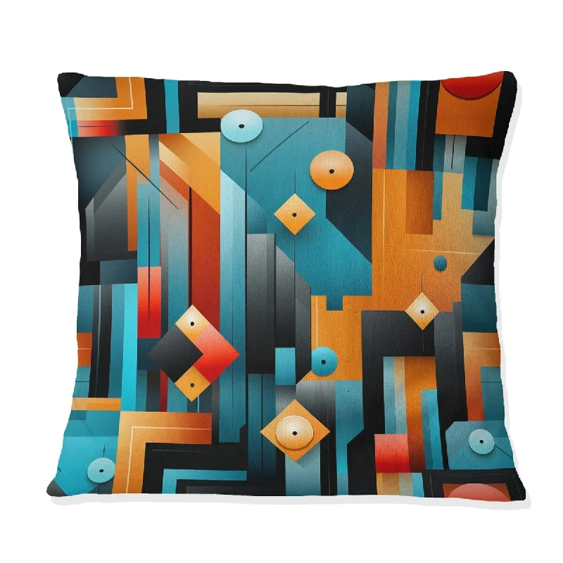 Designart "Orange And Blue Optical Illusions Geometric I" Geometric Printed Throw Pillow