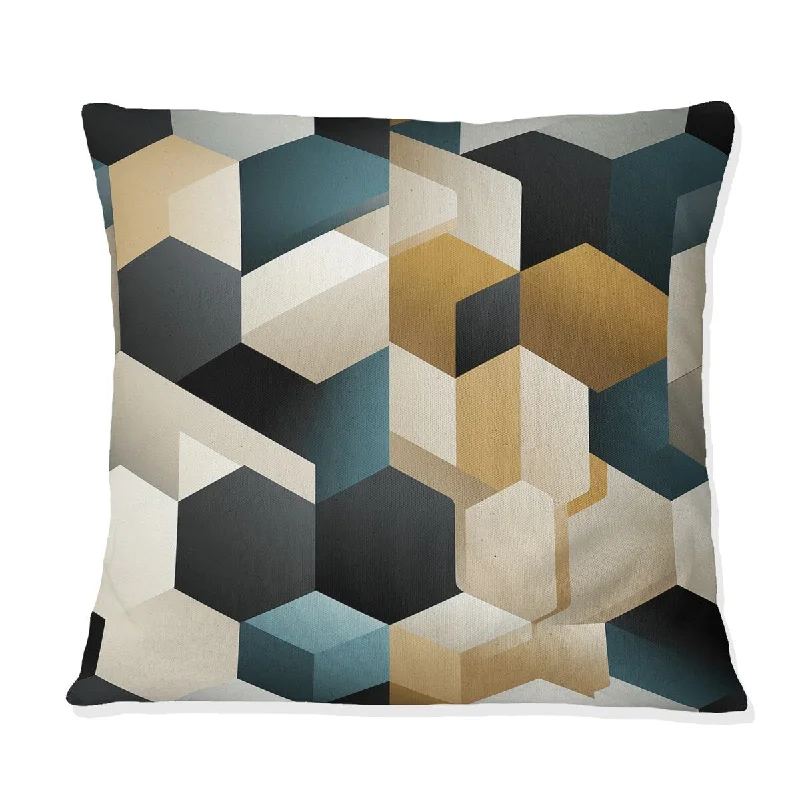 Designart "Orange And Grey Hexagons Angularity I" Geometric Printed Throw Pillow