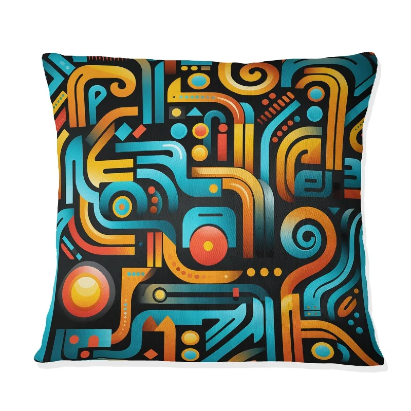 Designart "Orange Nomadic Geometric Illusions I" Geometric Printed Throw Pillow