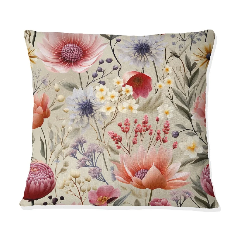 Designart "Pastel English Countryside Floral Pattern" Floral Printed Throw Pillow