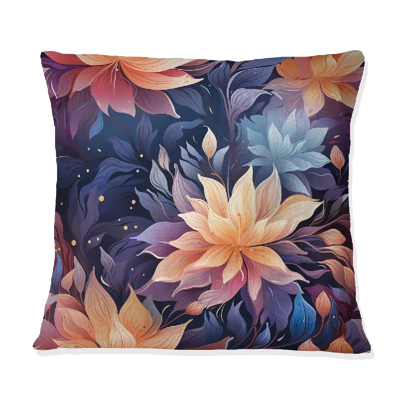 Designart "Peach And Blue Mystic Aura Floral Fantasy Magic I" Floral Printed Throw Pillow