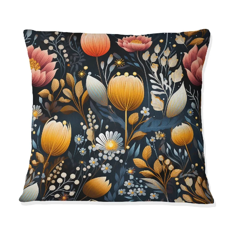 Designart "Pink And Blue Blooms Floral Pattern" Floral Printed Throw Pillow