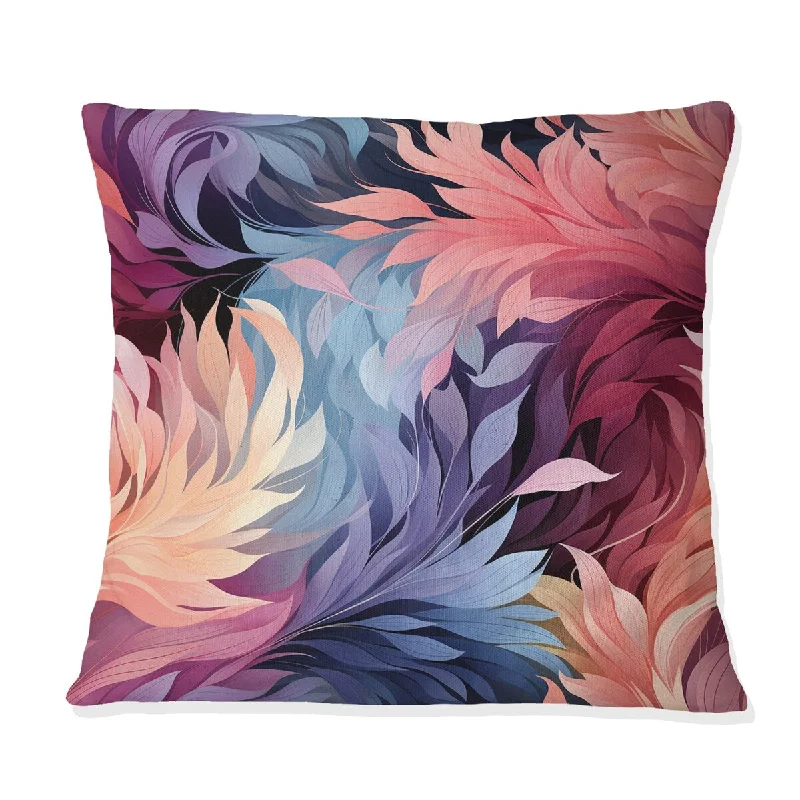 Designart "Pink And Blue Ethereal Ikat Feathers" Abstract Printed Throw Pillow