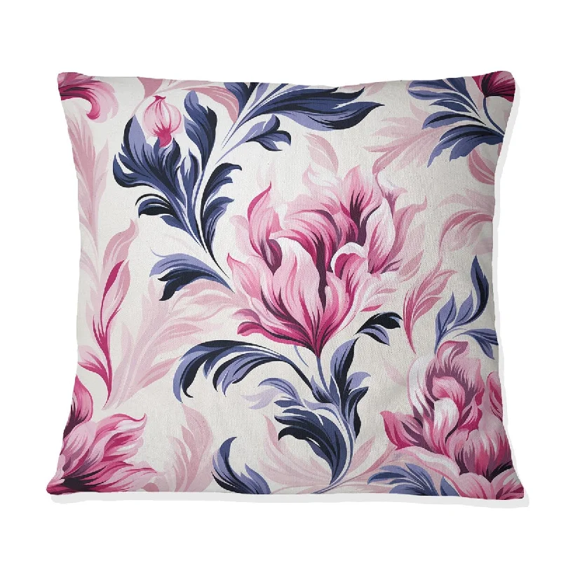 Designart "Pink And Blue Love Knot Ikat Infused Blooms" Floral Printed Throw Pillow