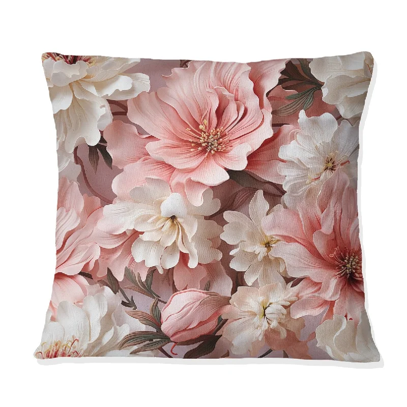 Designart "Pink And White Carnation Blossoming Grace II" Floral Printed Throw Pillow