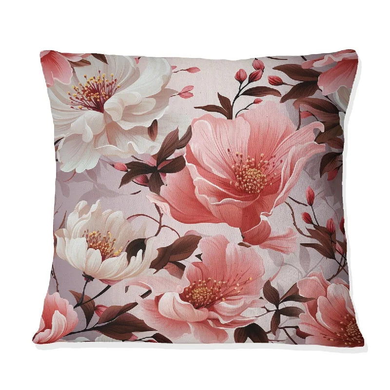 Designart "Pink And White Carnation Blossoming Grace III" Floral Printed Throw Pillow