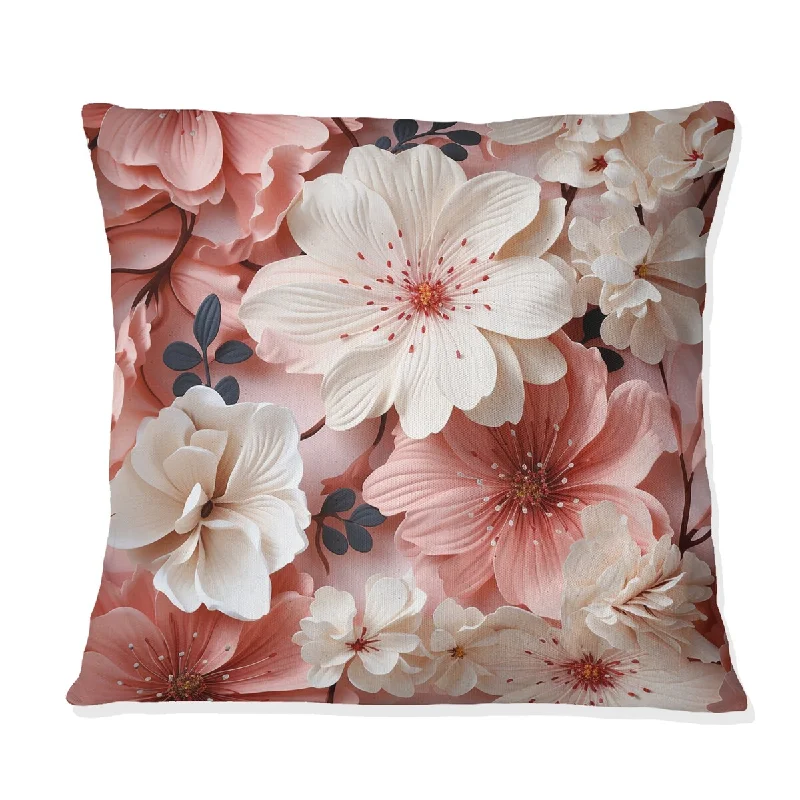 Designart "Pink And White Poppies Blossoming Grace II" Floral Printed Throw Pillow