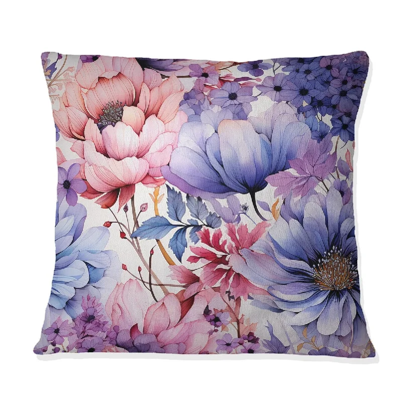 Designart "Pink & Purple Watercolor Wonderland Floral Pattern" Floral Printed Throw Pillow