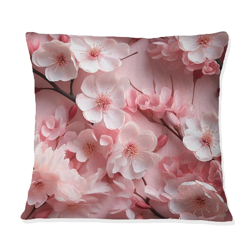 Designart "Pink Sakura Blossoms Floral IV" Japanese Printed Throw Pillow