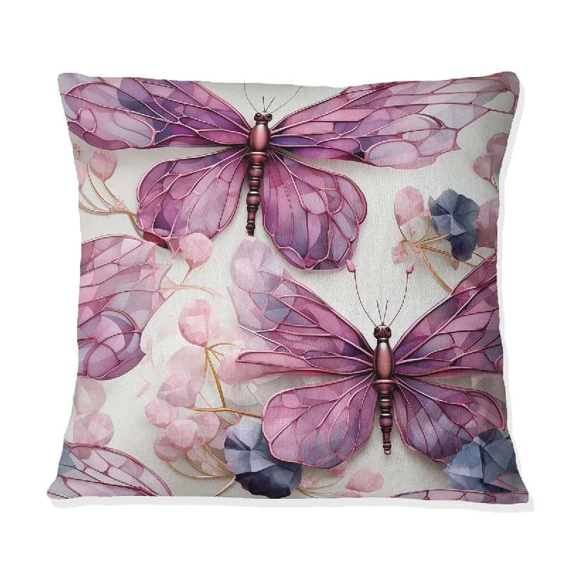 Designart "Purple Ruby Dragonfly Wings" Animal Printed Throw Pillow