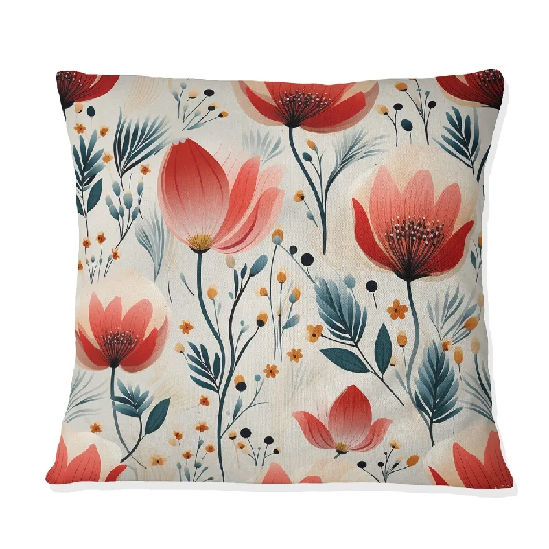 Designart "Red And Beige Cottage Floral Pattern I" Floral Printed Throw Pillow