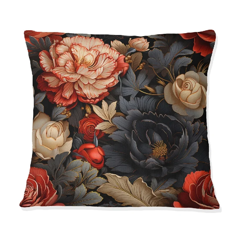 Designart "Red Victorian Opulence Floral Pattern III" Floral Printed Throw Pillow