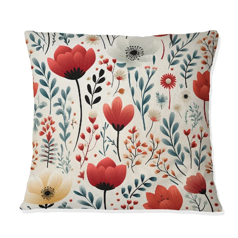 Designart "Rustic Red And Green Garden Charm I" Floral Printed Throw Pillow