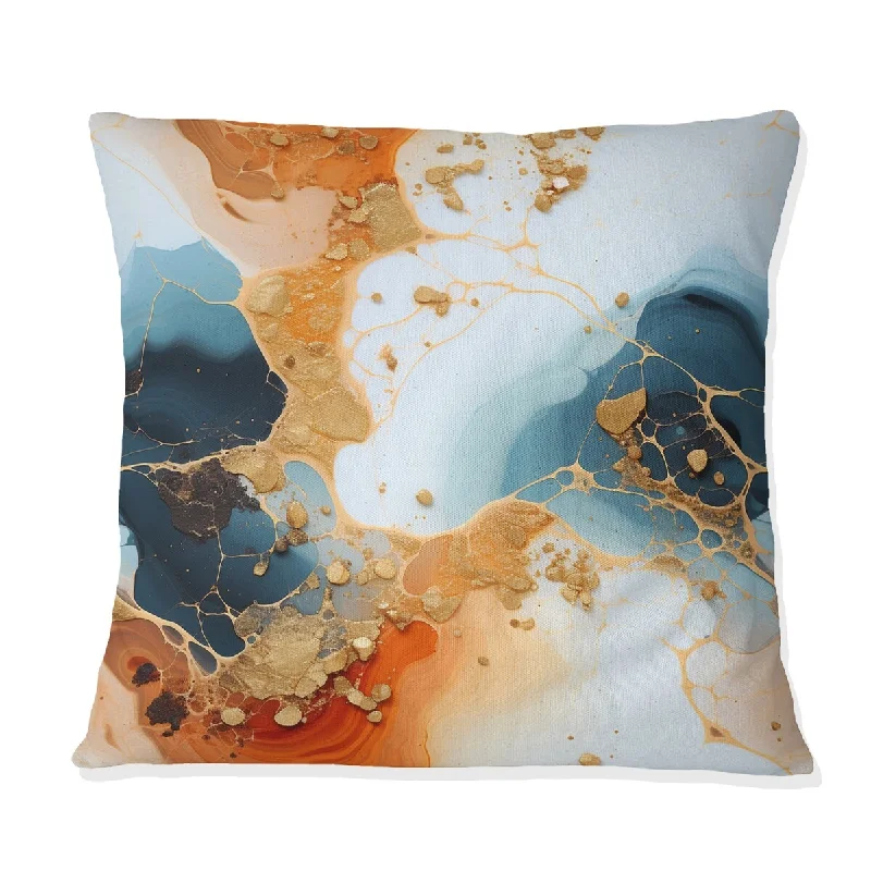 Designart "Teal And Gold Marble Elegance" Marble Printed Throw Pillow