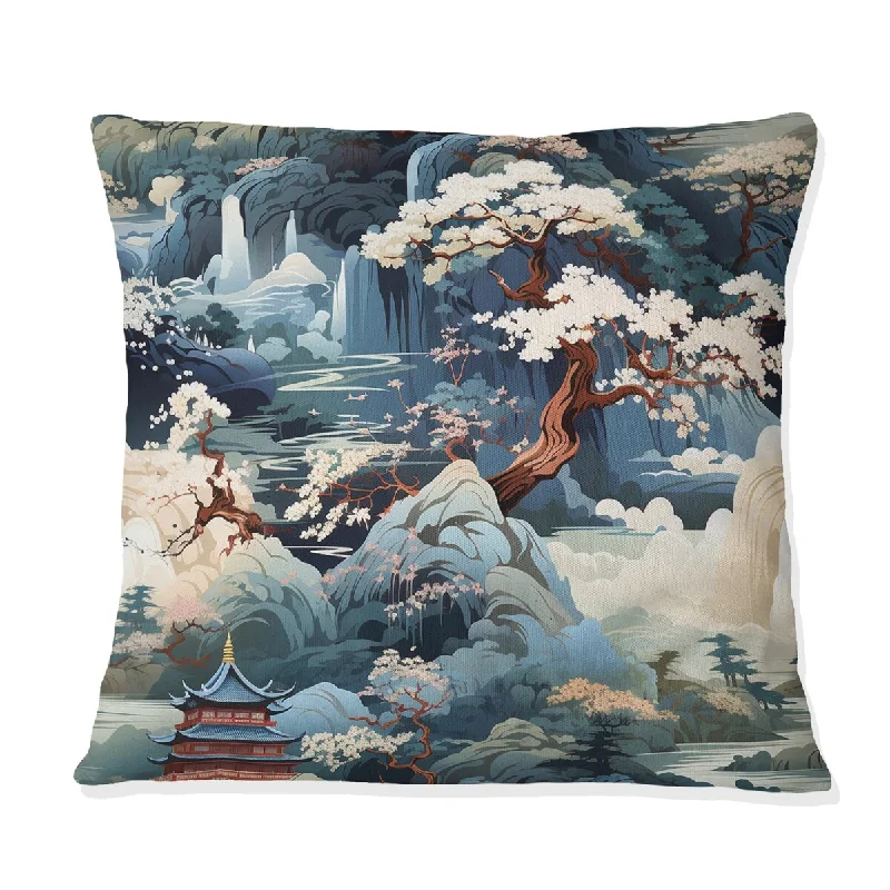 Designart "Temple Serenity I" Japanese Printed Throw Pillow