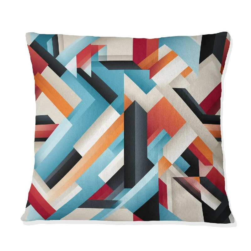 Designart "Turquoise Red Retro Futurism Geometric" Geometric Printed Throw Pillow