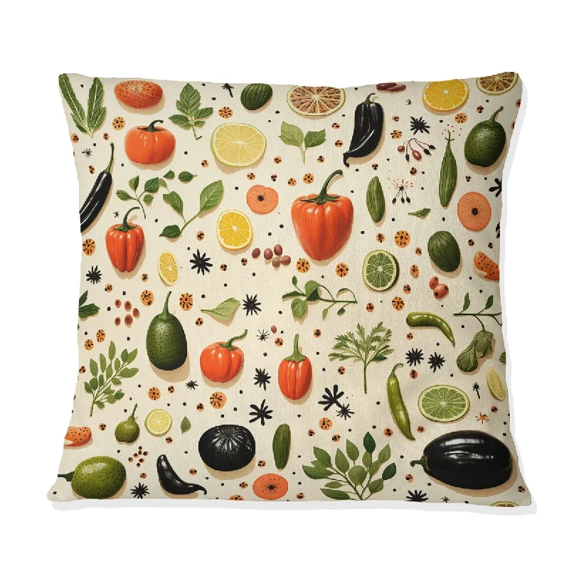 Designart "Vegetable kitchen patter" Food & Beverage Printed Throw Pillow