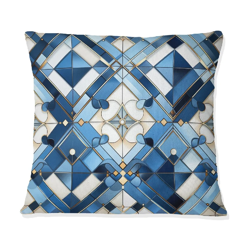 Designart "Vintage Blue And White Mosaic Geometric" Geometric Printed Throw Pillow