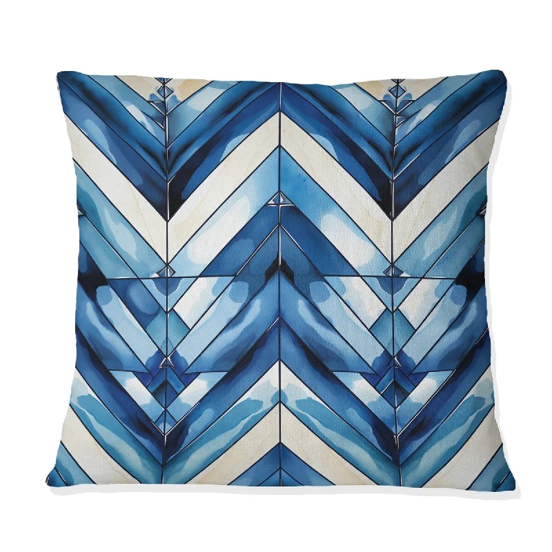 Designart "Vintage Cobalt Blue White Chevron Geometric II" Geometric Printed Throw Pillow