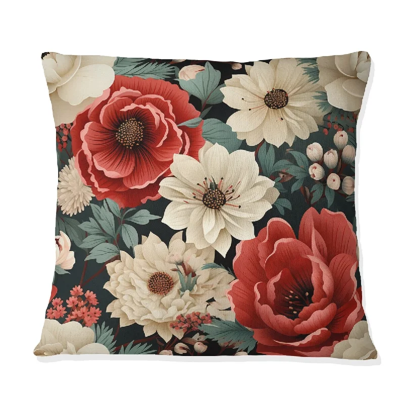 Designart "Vintage Coral Poppy Flourish Gardens I" Floral Printed Throw Pillow