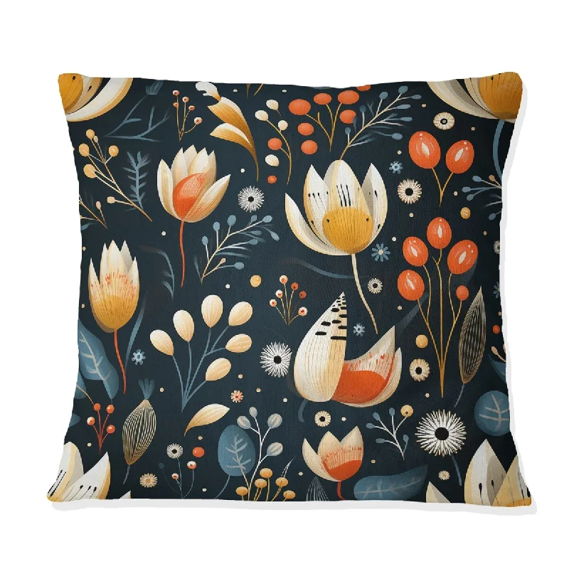 Designart "Vintage Flair Black And Yellow Floral Brilliance" Floral Printed Throw Pillow