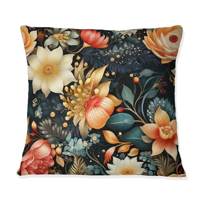 Designart "Vintage Glamour Floral Pattern III" Floral Printed Throw Pillow