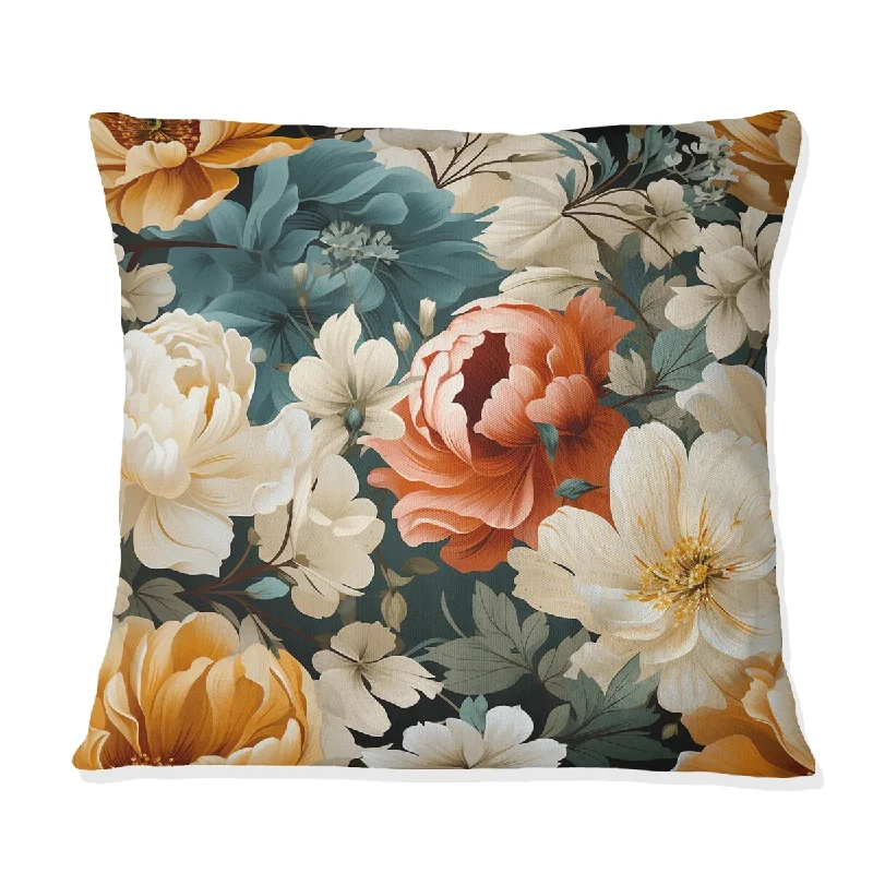 Designart "Vintage Yellow White And Blue Floral Pattern" Floral Printed Throw Pillow