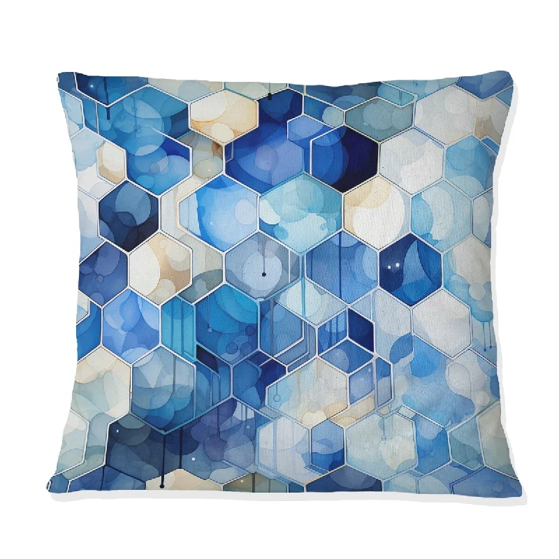 Designart "White And Blue Hexagons Dreams" Geometric Printed Throw Pillow