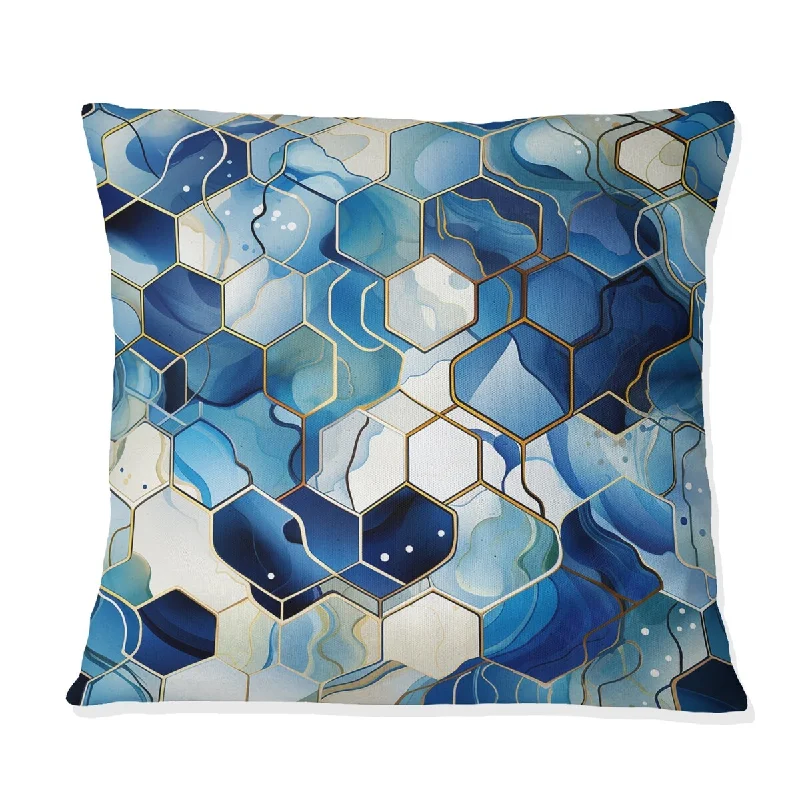 Designart "White And Blue Hexagons Dreams II" Geometric Printed Throw Pillow