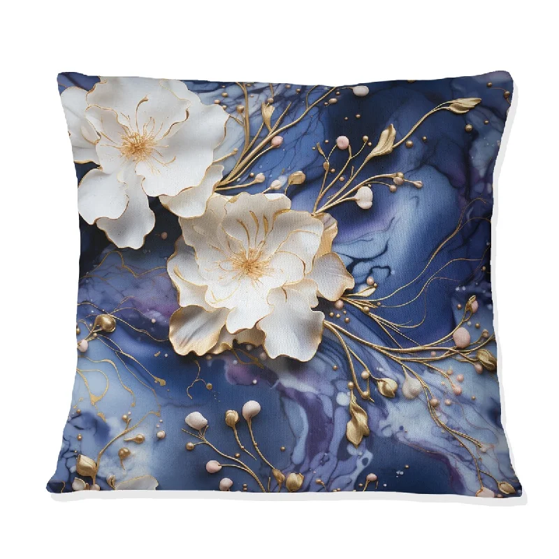 Designart "White And Gold Astral Marble Radiance I" Marble Printed Throw Pillow