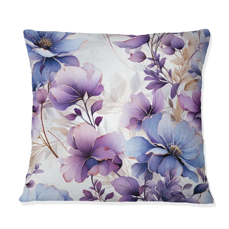 Designart "Wonderland White And Purple Flowers" Floral Printed Throw Pillow