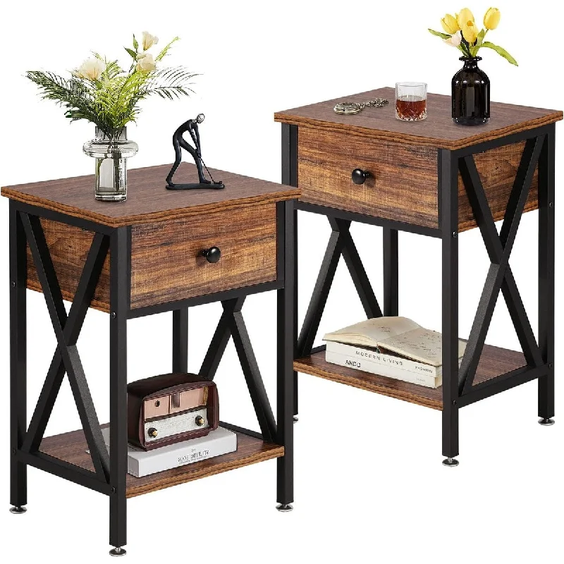 for Bedroom Nightstand Bedside End Tables with Drawer 11.8"D x 15.8"W x 21.7"H