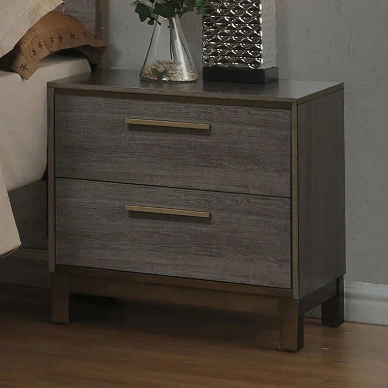 Gray Solid Wood Nightstand Two Tone Antique Gray Bedroom Furniture Nightstand Center Metal Glides Brass Bar Pulls