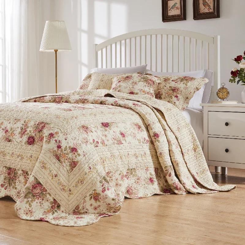 Greenland Home Fashions Antique Rose 100% Cotton Pieced Frame Reversible Bedspread Set