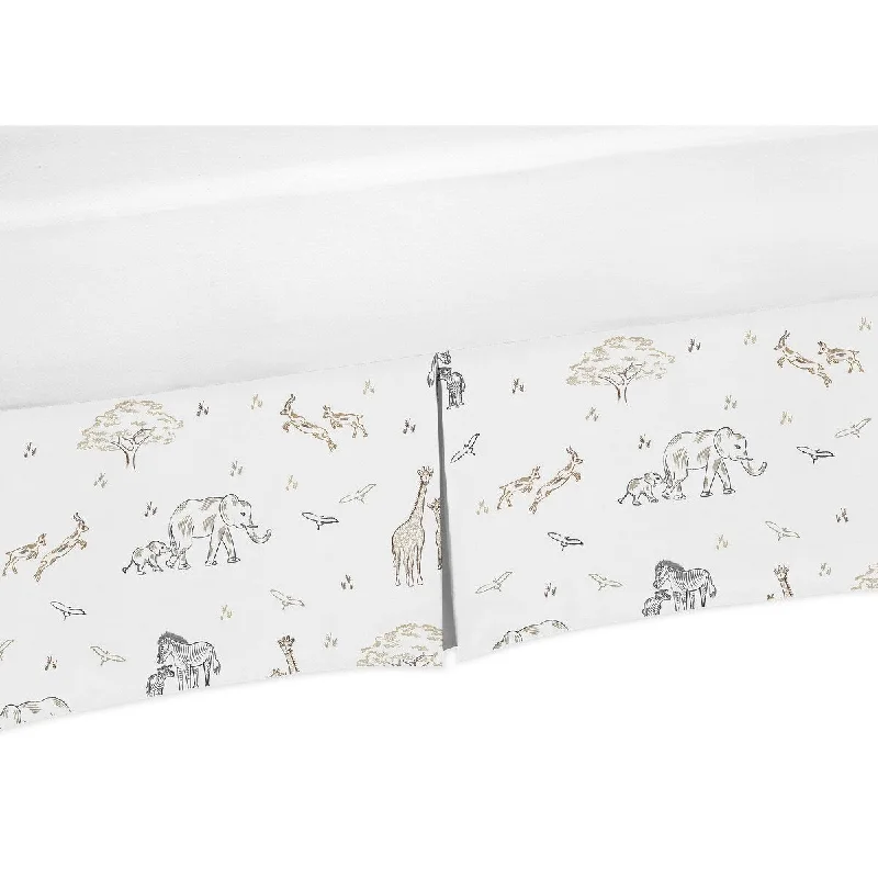 Jungle Safari Animals Crib Bed Skirt Brown Taupe Black and White Gender Neutral Elephant Giraffe Wildlife Adventure Serengeti