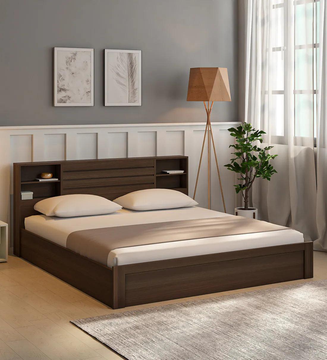 King Size Bed in Brown Finish with Box Storage