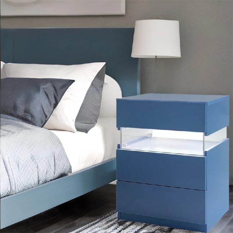 LED Nightstands 3 Drawer for Bedroom Dresser with Acrylic Board