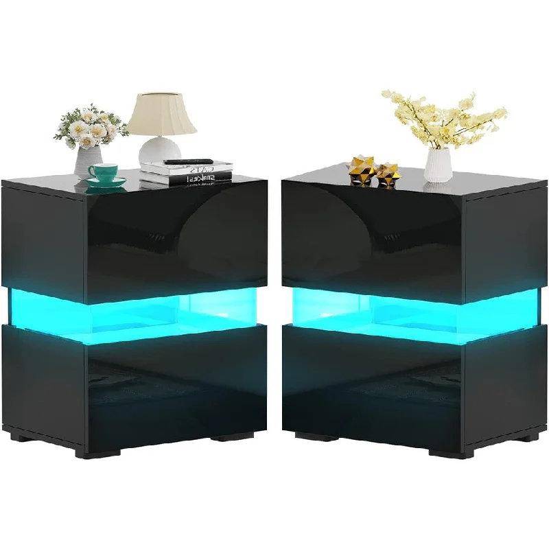 LED Nightstands Set of 2, Bedside Tables with LED Lights 13.3"D x 17.7"W x 23.7"H